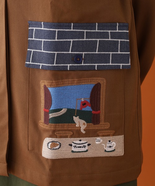 コート アウター EMAGO お家刺繍ミドルコート レディースの画像
