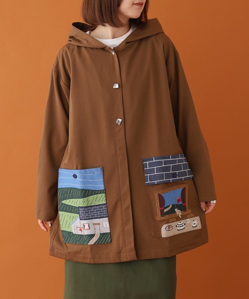 コート アウター EMAGO お家刺繍ミドルコート レディースの画像