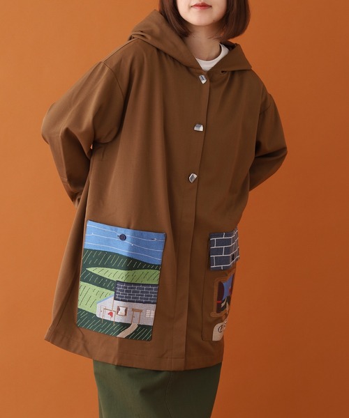 コート アウター EMAGO お家刺繍ミドルコート レディースの画像