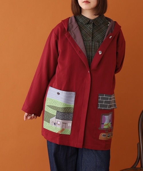 コート アウター EMAGO お家刺繍ミドルコート レディースの画像