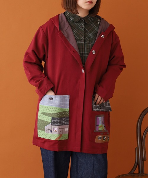 コート アウター EMAGO お家刺繍ミドルコート レディースの画像