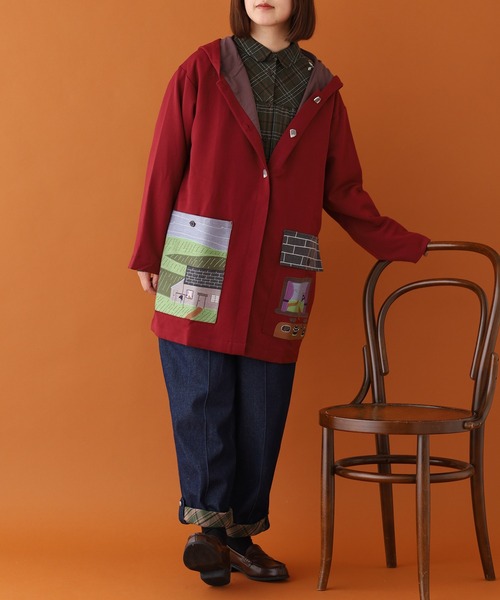 コート アウター EMAGO お家刺繍ミドルコート レディースの画像