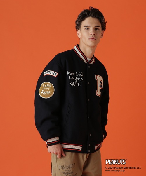 PEANUTS スタジャン「AVIREXコラボ」 MEDIUM ネイビー メンズ