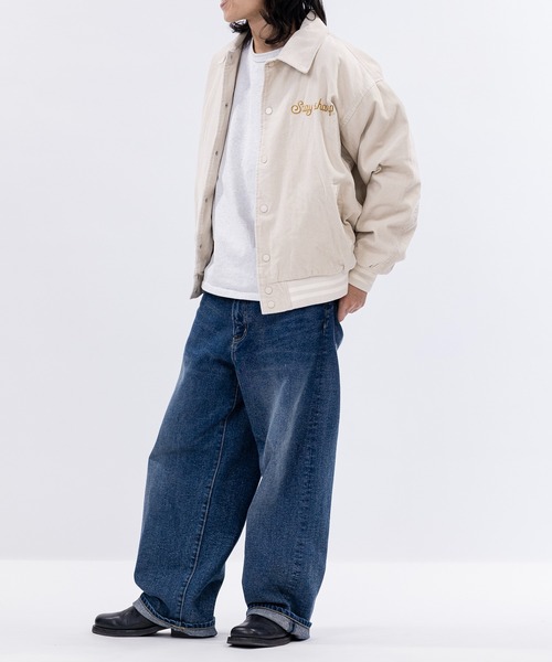   Jeans スタジャン Sサイズ ベージュ/ホワイト ジェネレス GENELESS スタジャン メンズ ゆったり スタジアム