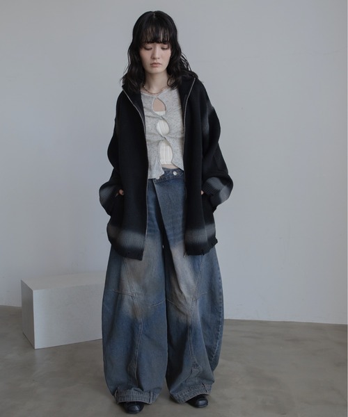 ワイドパンツ ジーンズ ラップライク裾デザインワイドデニム メンズ