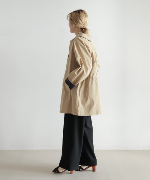 美品【ROSIER ロジエ】日本製 異素材MIX 切り替え コート フード 茶 PROPORTION BODY DRESSING（プロポーションボディドレッシング