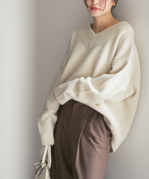 NOBLE（ノーブル） ニット セーター 「追加」YAKワイドVネックニット