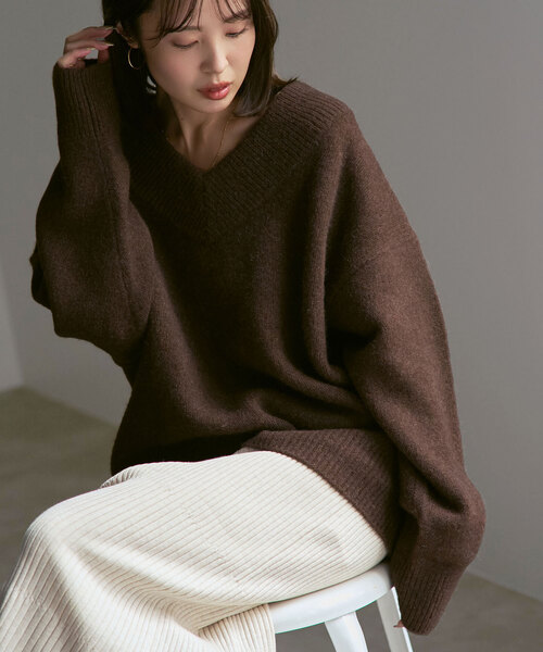 NOBLE（ノーブル） ニット セーター 「追加」YAKワイドVネックニット