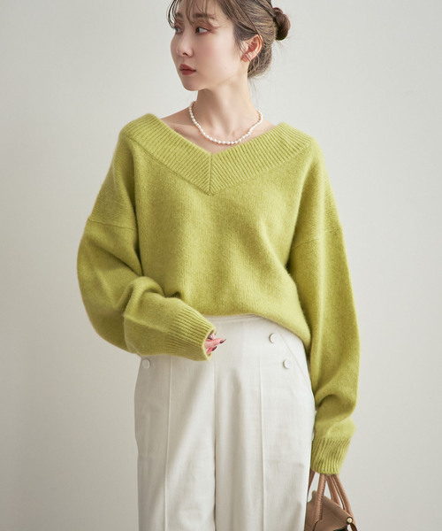 NOBLE（ノーブル） ニット セーター 「追加」YAKワイドVネックニット
