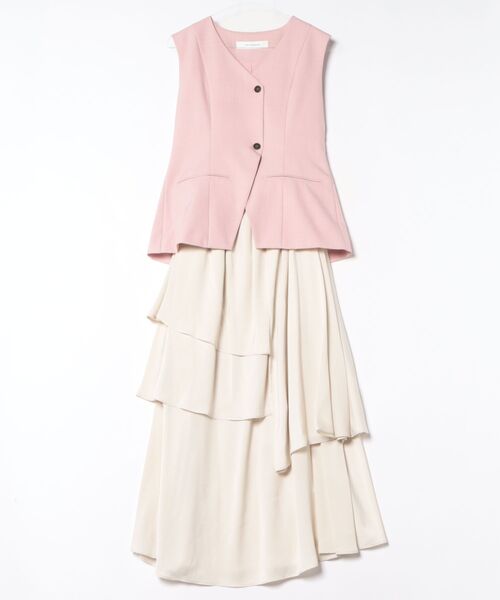 ワンピース ティアードスカートドッキングベストワンピース「セットアップ対応」「夏服」「オフィスカジュアル」の画像