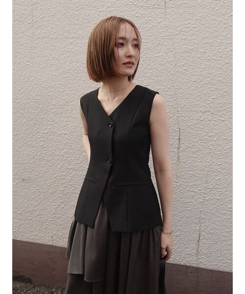 ワンピース ティアードスカートドッキングベストワンピース「セットアップ対応」「夏服」「オフィスカジュアル」の画像