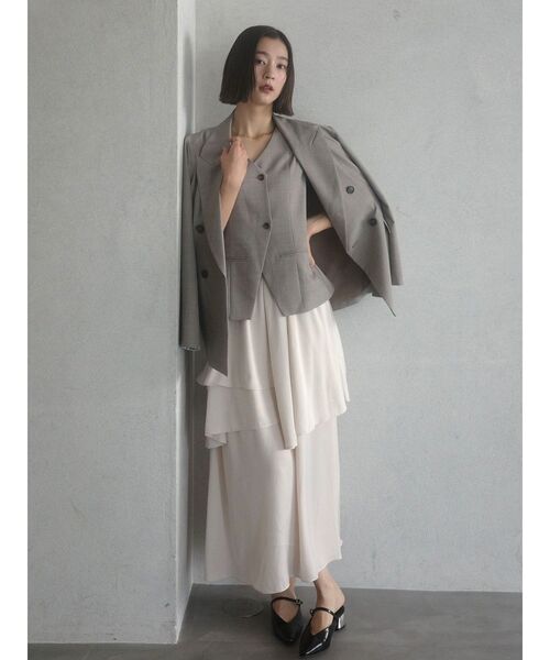 ワンピース ティアードスカートドッキングベストワンピース「セットアップ対応」「夏服」「オフィスカジュアル」の画像