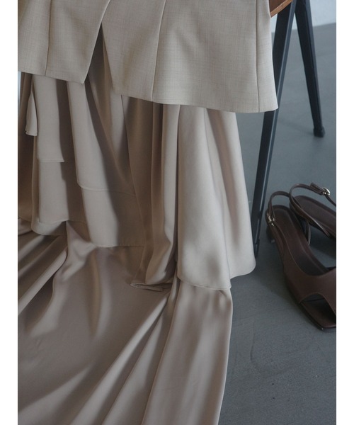 ワンピース ティアードスカートドッキングベストワンピース「セットアップ対応」「夏服」「オフィスカジュアル」の画像