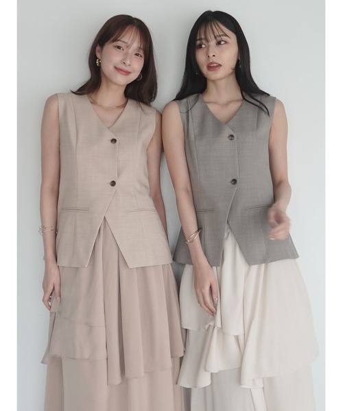 ワンピース ティアードスカートドッキングベストワンピース「セットアップ対応」「夏服」「オフィスカジュアル」の画像