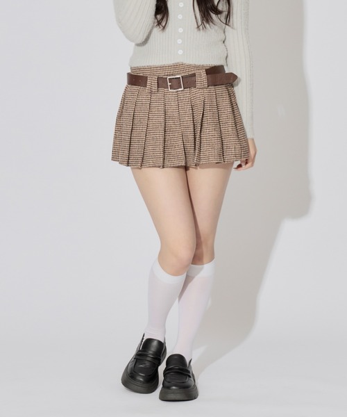 ALLuRing ChaRm スカート Houndstooth Check Pleated Mini Skirt