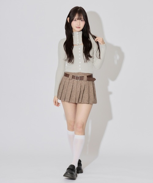 ALLuRing ChaRm スカート Houndstooth Check Pleated Mini Skirt
