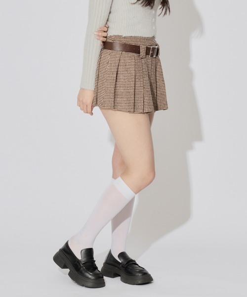 ALLuRing ChaRm スカート Houndstooth Check Pleated Mini Skirt