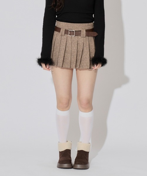 ALLuRing ChaRm スカート Houndstooth Check Pleated Mini Skirt