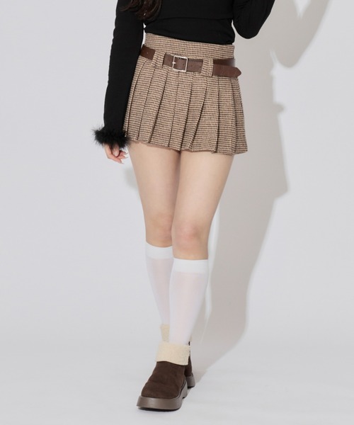 ALLuRing ChaRm スカート Houndstooth Check Pleated Mini Skirt