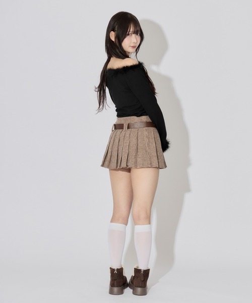 ALLuRing ChaRm スカート Houndstooth Check Pleated Mini Skirt
