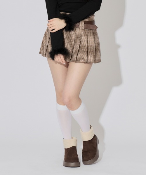 ALLuRing ChaRm スカート Houndstooth Check Pleated Mini Skirt