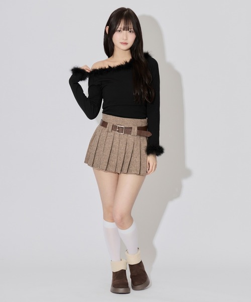 ALLuRing ChaRm スカート 夏 Houndstooth Check Pleated Mini Skirt