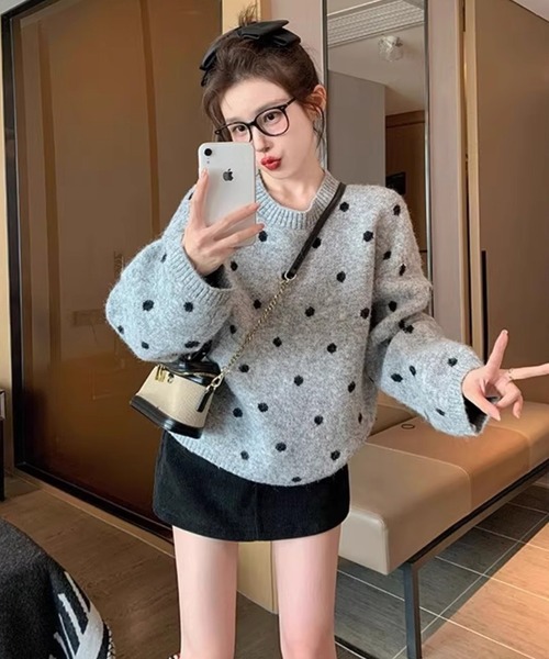 inst.ALL ニット セーター ドット柄ニットプルオーバー レディース