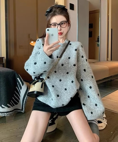 inst.ALL ニット セーター ドット柄ニットプルオーバー レディース