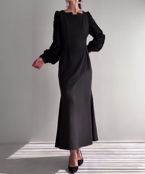 JUNOAH（ジュノア） 長袖ワンピース MEDIUM ブラック系その他