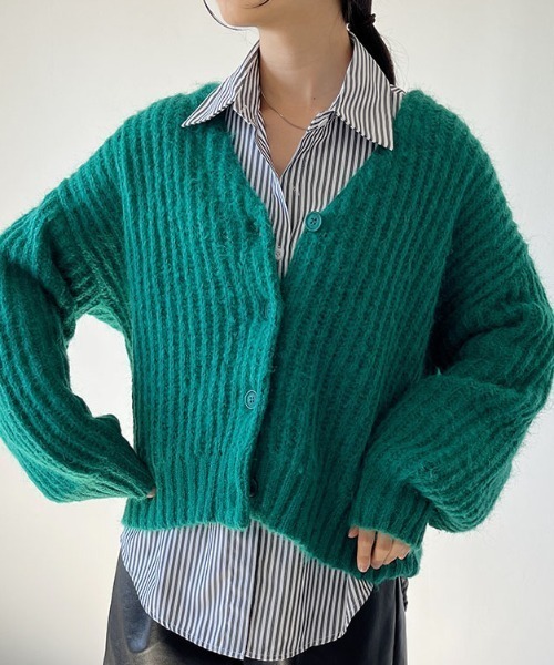 【美品】evam eva　畦カーディガン　sumi　24SS　Vネック　羽織り カーディガン 畦編みVネックパフスリーブカーディガン レディース