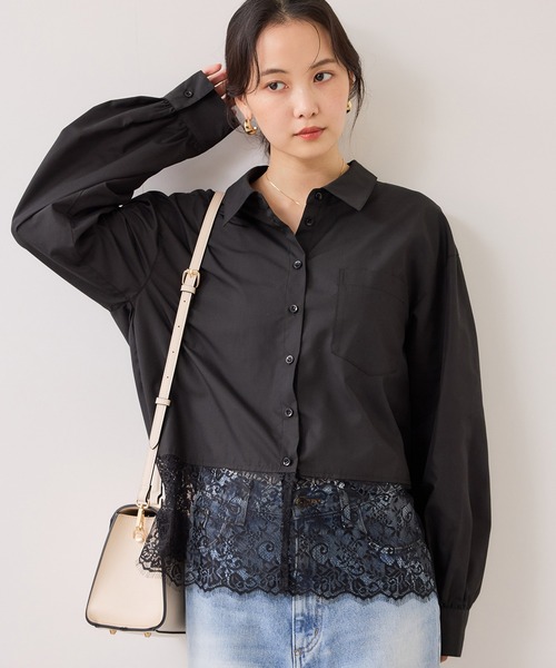 VIS（ビス） ブラウス シャツ 裾レースドッキングシャツ レディース