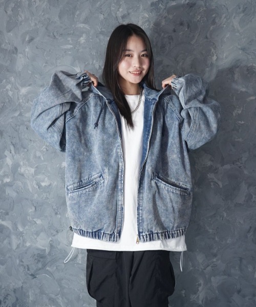 G*n様 NIKE パーカー デニム ジャケット NOIZY デニムジャケット gジャン Vintage like denim hoodie