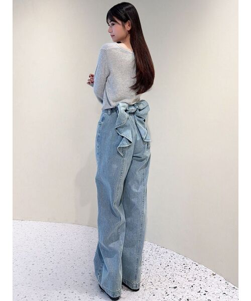 ジーンズ デニム デニムパンツ バックリボンデニムパンツ レディースの画像