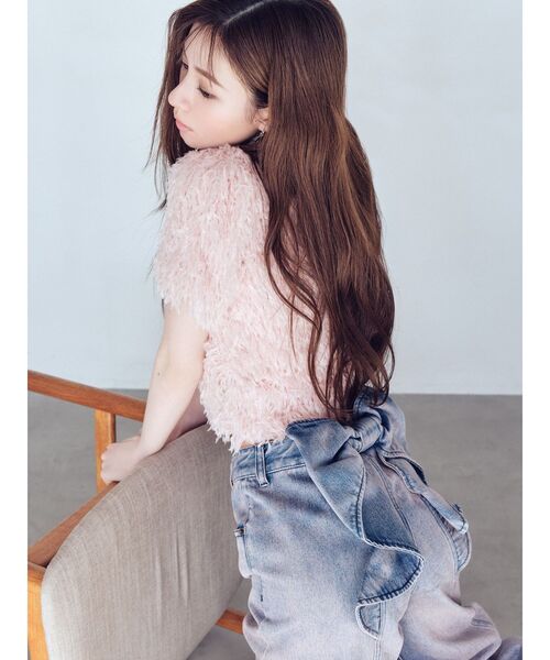 ジーンズ デニム デニムパンツ バックリボンデニムパンツ レディースの画像