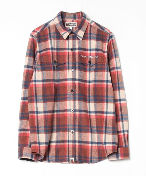A BATHING APE（アベイシングエイプ） 長袖シャツ LARGE レッド メンズ