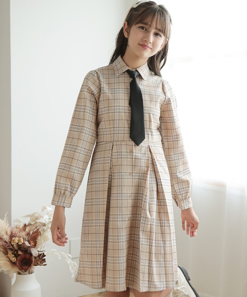 「Amourire girl」 「KIDS」シャツワンピース 140cm ベージュ キッズ_画像3