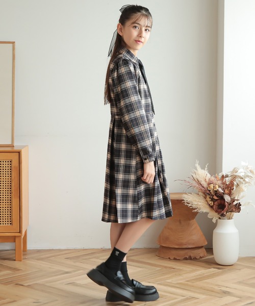 「Amourire girl」 「KIDS」シャツワンピース 140cm ベージュ キッズ_画像4