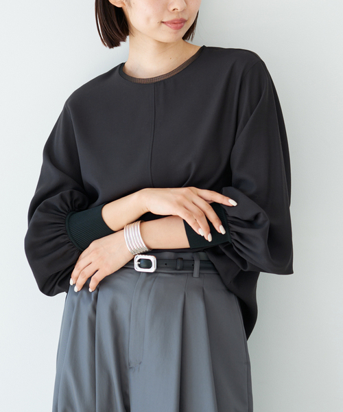 IENA（イエナ） ブラウス シャツ クルーネックシアーリブブラウス