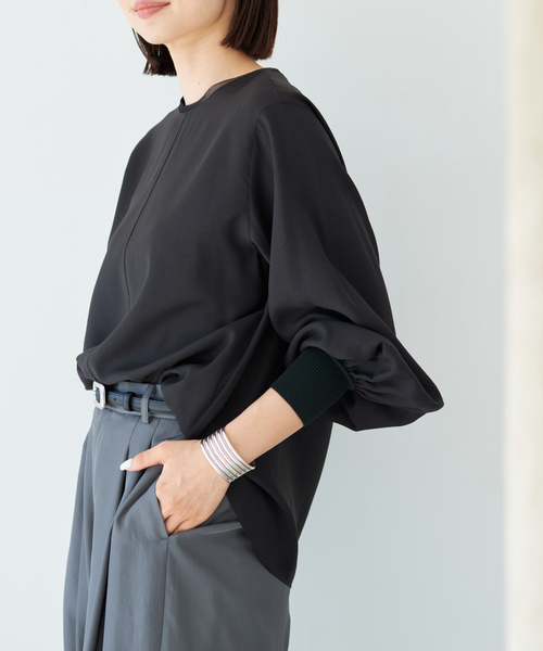 IENA（イエナ） ブラウス シャツ クルーネックシアーリブブラウス