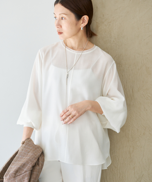 IENA（イエナ） ブラウス シャツ クルーネックシアーリブブラウス 