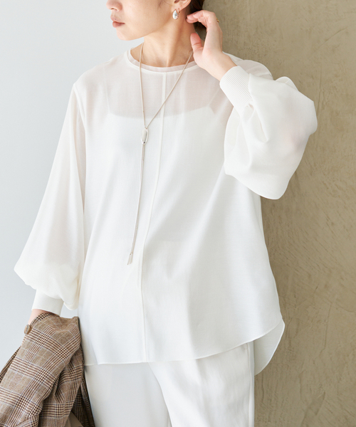 IENA（イエナ） ブラウス シャツ クルーネックシアーリブブラウス