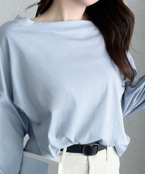 umune tシャツ カットソー 長袖 プルオーバー ワンショルダー タック