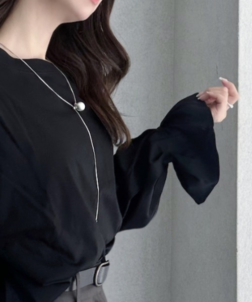 umune tシャツ カットソー 長袖 プルオーバー ワンショルダー タック