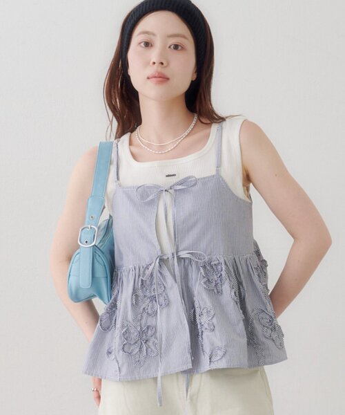 Kastane（カスタネ） タンクトップ ノースリーブ SETUPステッチ刺繍