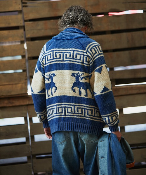 極美品 ダファー インディゴ ローゲージ ざっくり編み ニットカーディガン L The DUFFER of ST.GEORGE（ザダファーオブセントジョージ