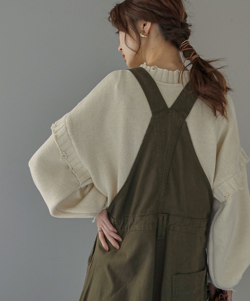 Fashion Letter ジャンパースカート ロング丈フレアサロペット