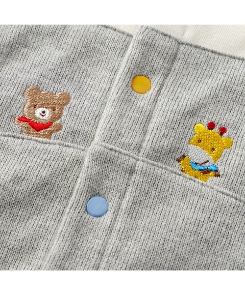 MIKI HOUSE　フード付どうぶつ刺繍　ロンパース どうぶつ刺繍のカバーオール（ロンパース）｜MIKI HOUSE