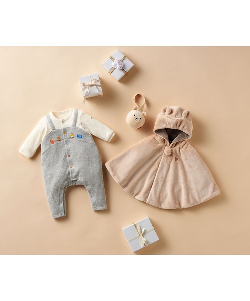 MIKI HOUSE　フード付どうぶつ刺繍　ロンパース MIKI HOUSE ベビー服 ロンパース 無撚糸パイルどうぶつ柄