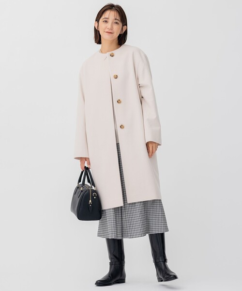 23区 ウールカシミヤビーバー ノーカラー コート レディース