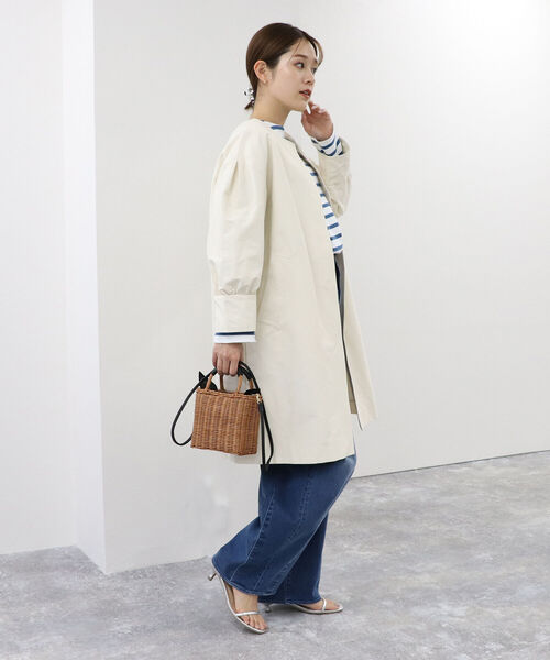 【美品】ノーリーズ　ノーカラー ライトベージュ ロングコート NOLLEY'S（ノーリーズ） グログランノーカラーコート レディース